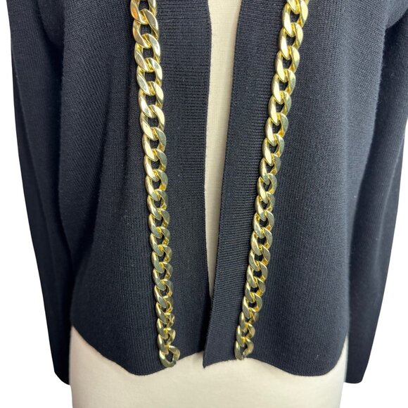 Worth New York 100% Wool Black Open-Front Cardigan W/ Gold Chain Detail Sz P - Picture 4 of 9